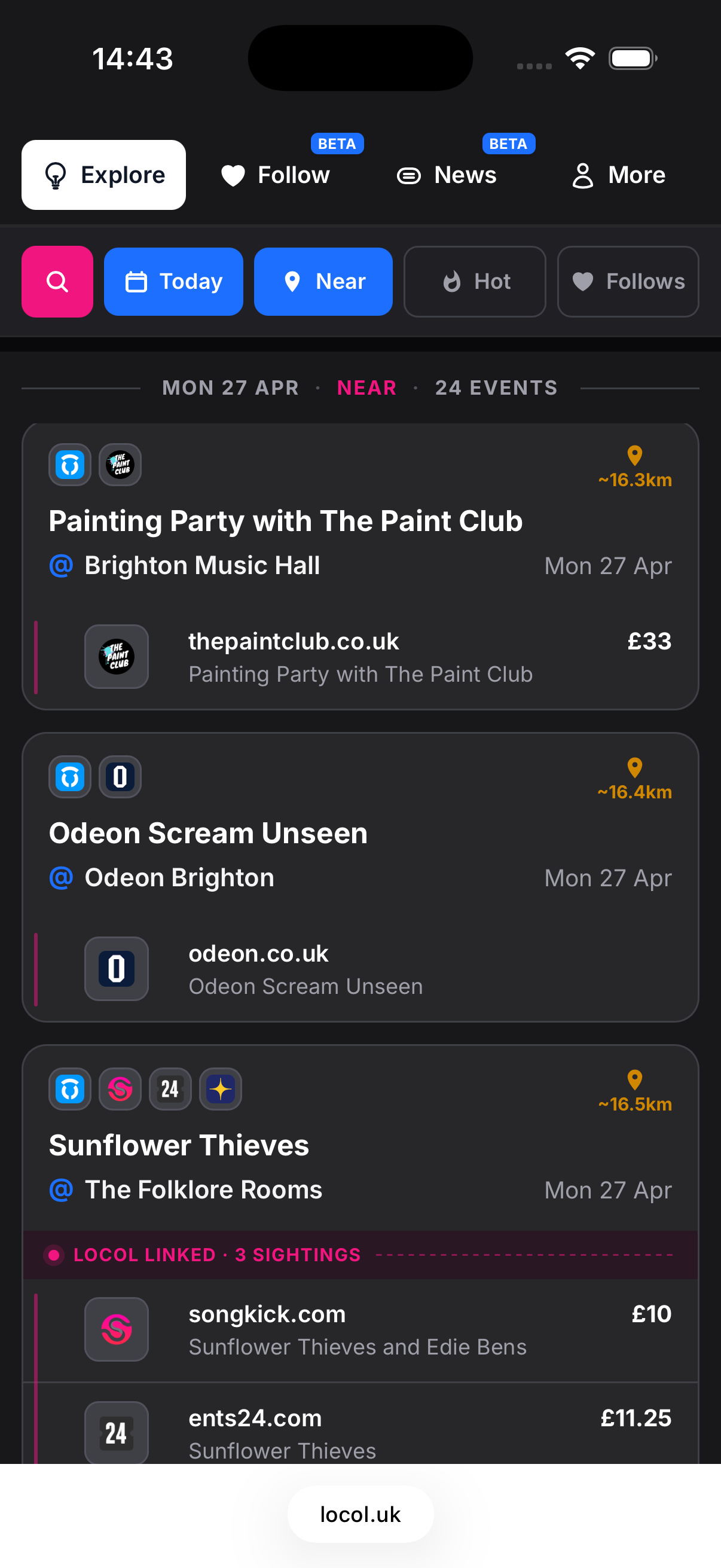 Explore — every event in one feed