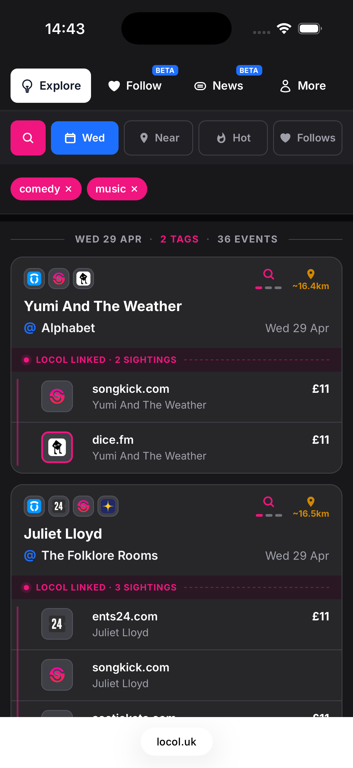 Search and sort events